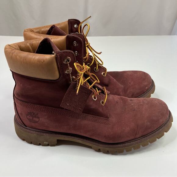 Timberland Men's Waterproof Burgundy Tan Leather Boots Primaloft Size 10.5M - Picture 5 of 15